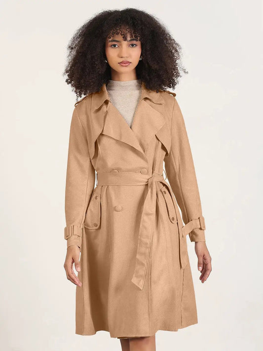 Women's Brown Trench Coat with Belted Waist