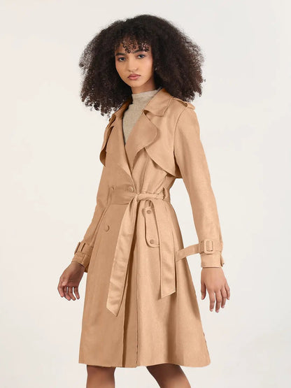 Women's Brown Trench Coat with Belted Waist