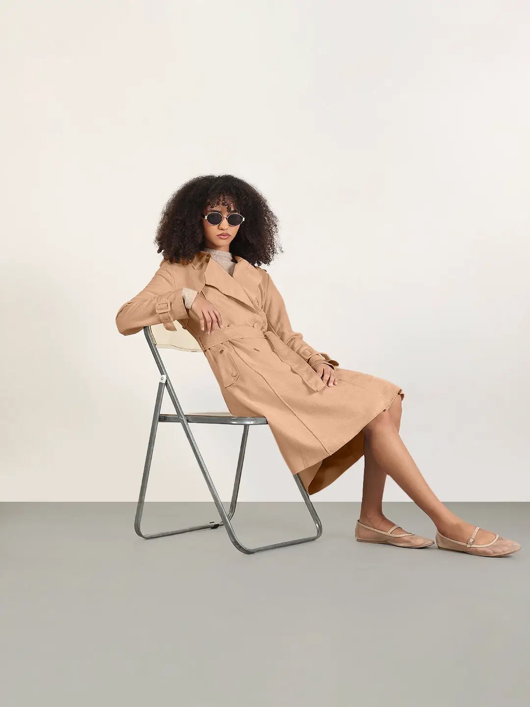 Women's Brown Trench Coat with Belted Waist