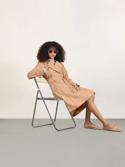 Women's Brown Trench Coat with Belted Waist