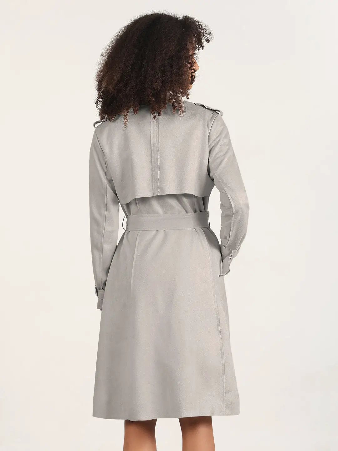 Women's Grey Trench Coat with Belted Waist