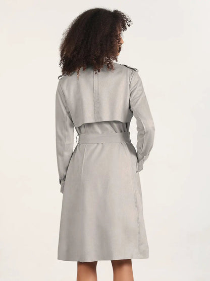 Women's Grey Trench Coat with Belted Waist