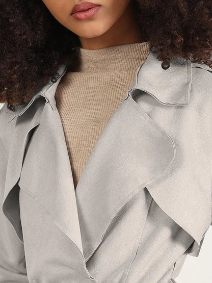 Women's Grey Trench Coat with Belted Waist