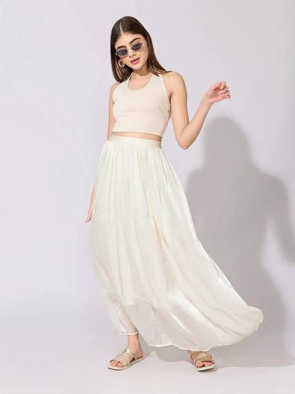 Women's Cream Shimmer Maxi Skirt