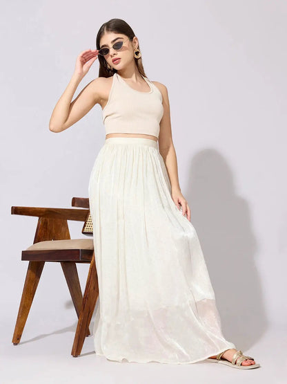 Women's Cream Shimmer Maxi Skirt