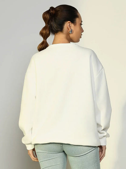 Women's White Oversized Sweatshirt with Embellished Hearts