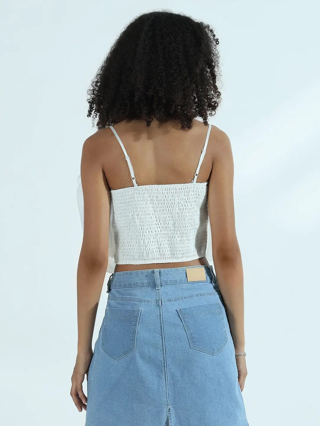 Women's White Organza Rose Crop Top