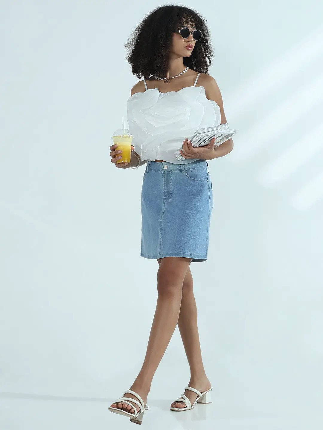 Women's White Organza Rose Crop Top