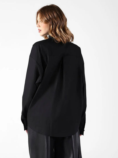 Women's Black Shirt with Embellished Button Detail