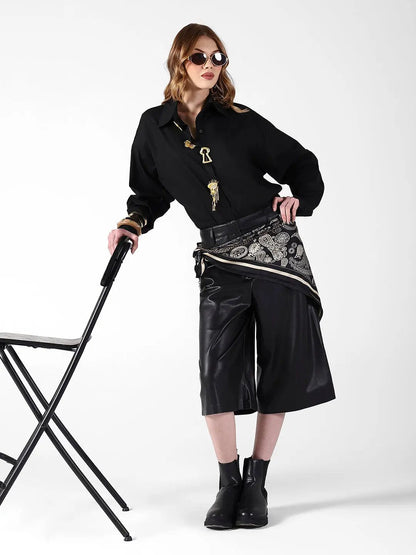 Women's Black Shirt with Embellished Button Detail