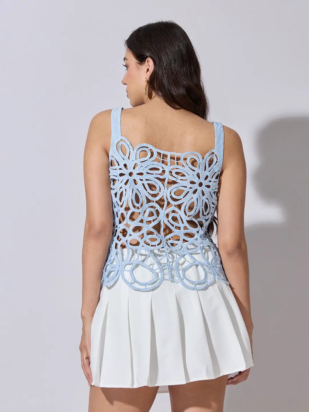 Women's Abstract Crochet Blue Sleeveless Top