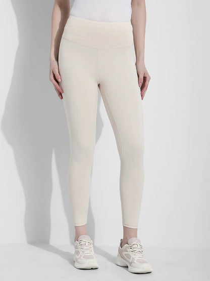 Women's Cream High Waist Stretch Trackpants