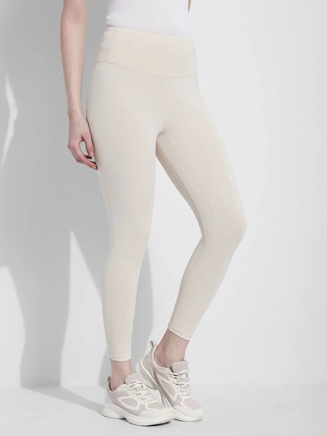 Women's Cream High Waist Stretch Trackpants