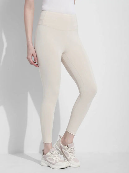 Women's Cream High Waist Stretch Trackpants