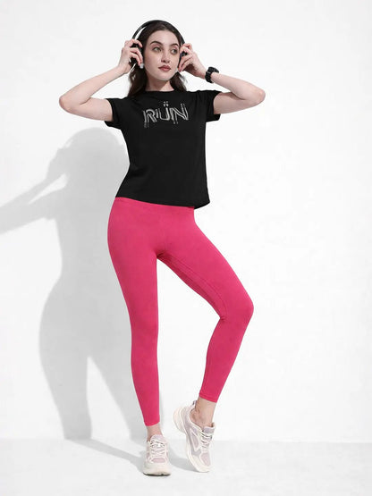 Women's Pink High Waist Stretch Trackpants