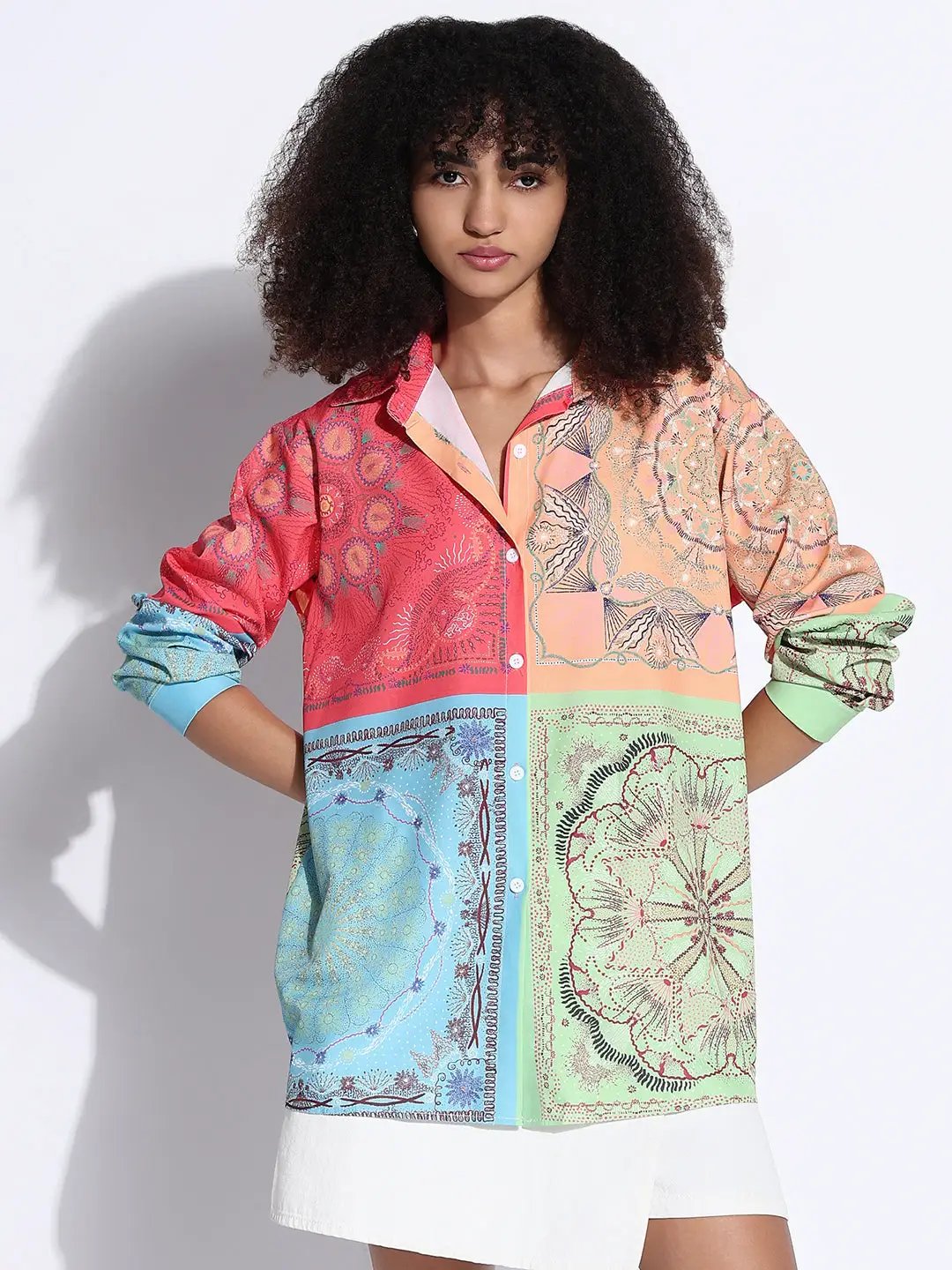 Women's Colourblocked Multi Oversized Shirt