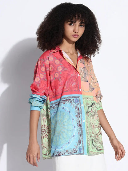 Women's Colourblocked Multi Oversized Shirt
