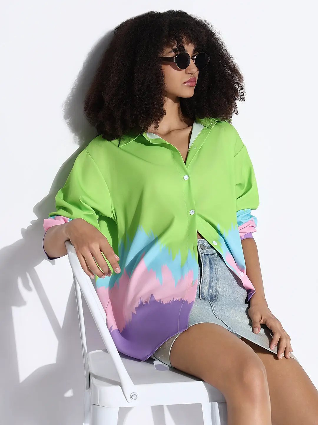 Women's Colourblocked Green Oversized Shirt