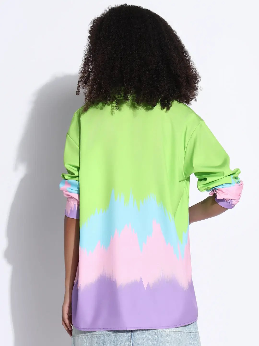 Women's Colourblocked Green Oversized Shirt