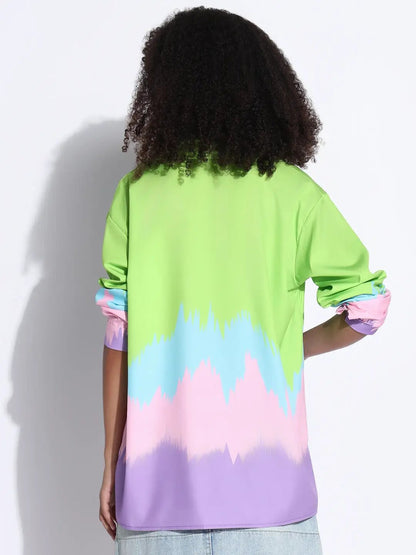 Women's Colourblocked Green Oversized Shirt