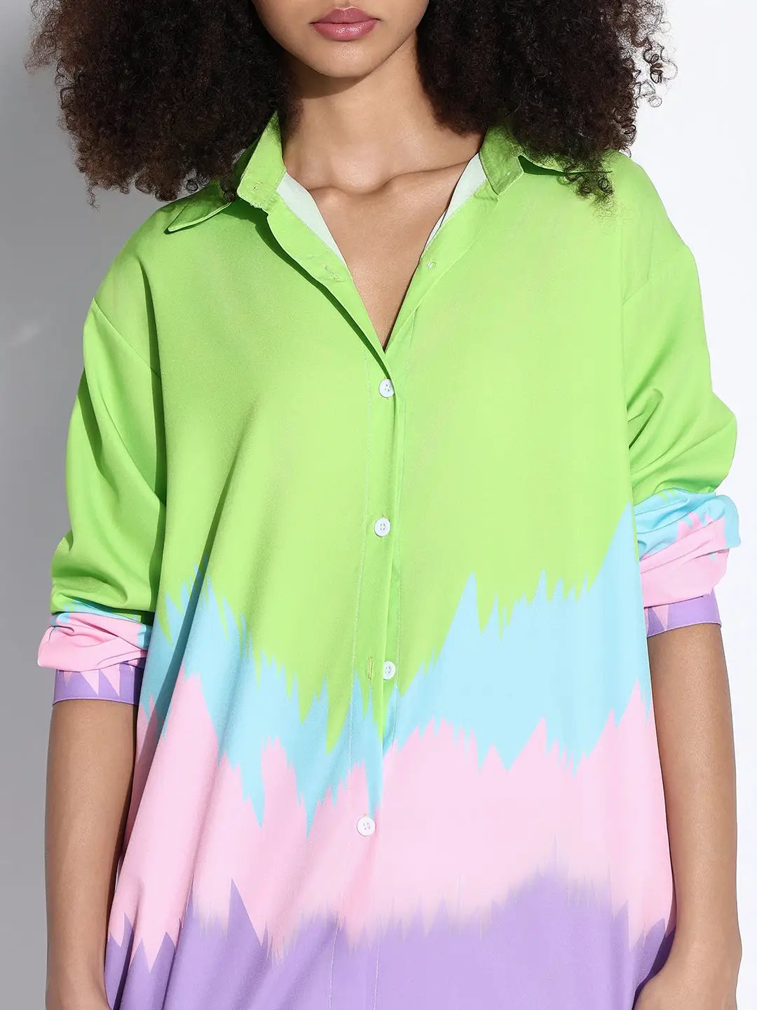Women's Colourblocked Green Oversized Shirt