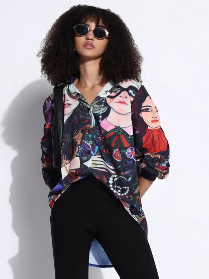 Women's Graphic Multi Oversized Shirt