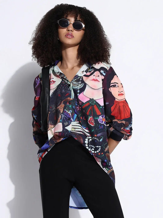 Women's Graphic Multi Oversized Shirt