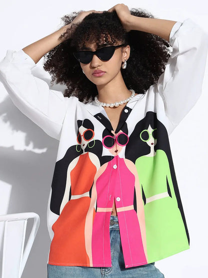 Women's Graphic White Oversized Shirt