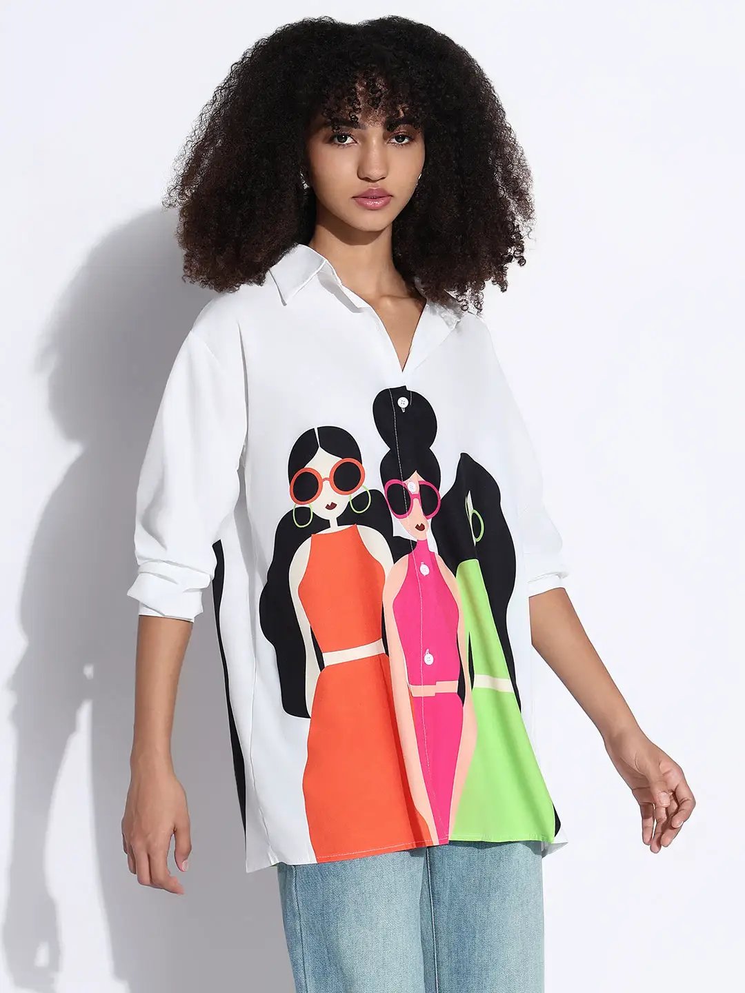 Women's Graphic White Oversized Shirt