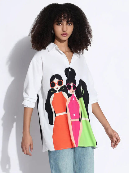 Women's Graphic White Oversized Shirt