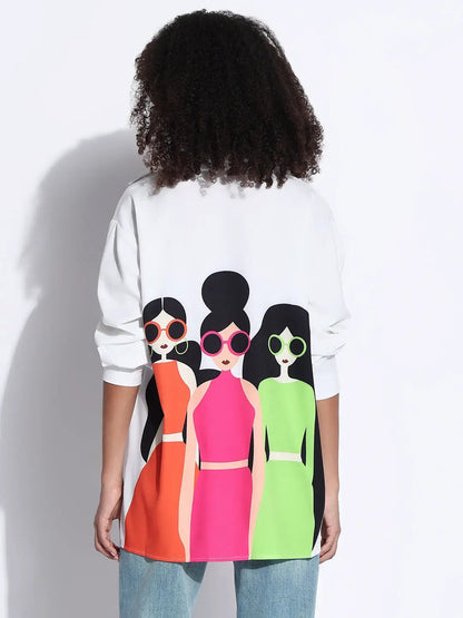 Women's Graphic White Oversized Shirt