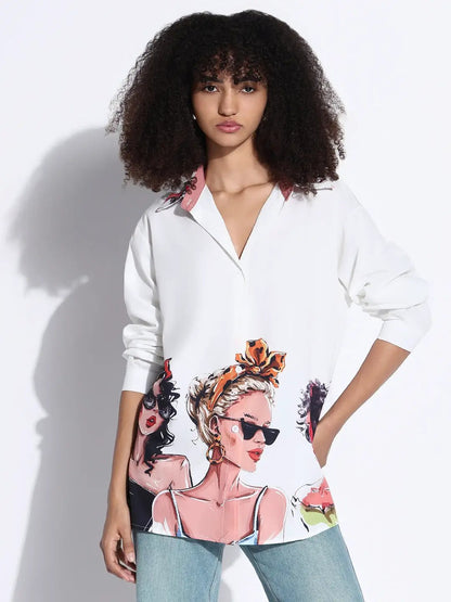 Women's Graphic White Oversized Shirt