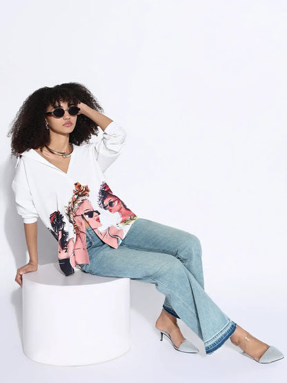Women's Graphic White Oversized Shirt