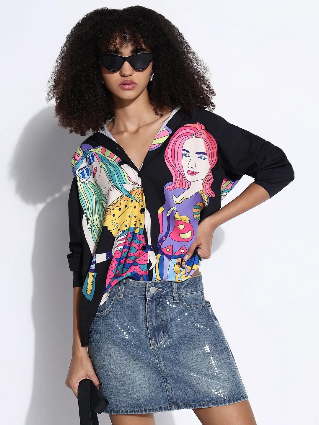 Women's Graphic Black Oversized Shirt