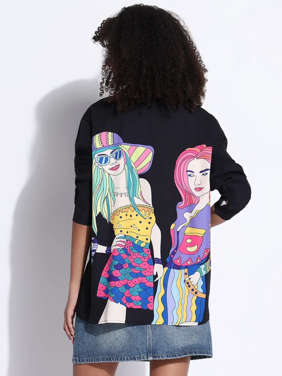 Women's Graphic Black Oversized Shirt