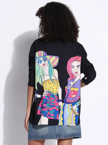 Women's Graphic Black Oversized Shirt