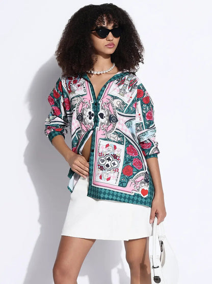 Women's Graphic Green Oversized Shirt