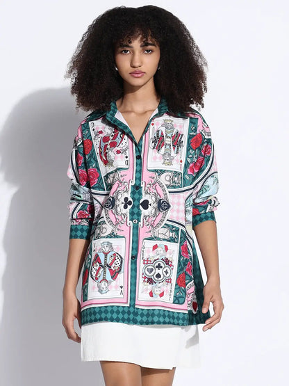Women's Graphic Green Oversized Shirt