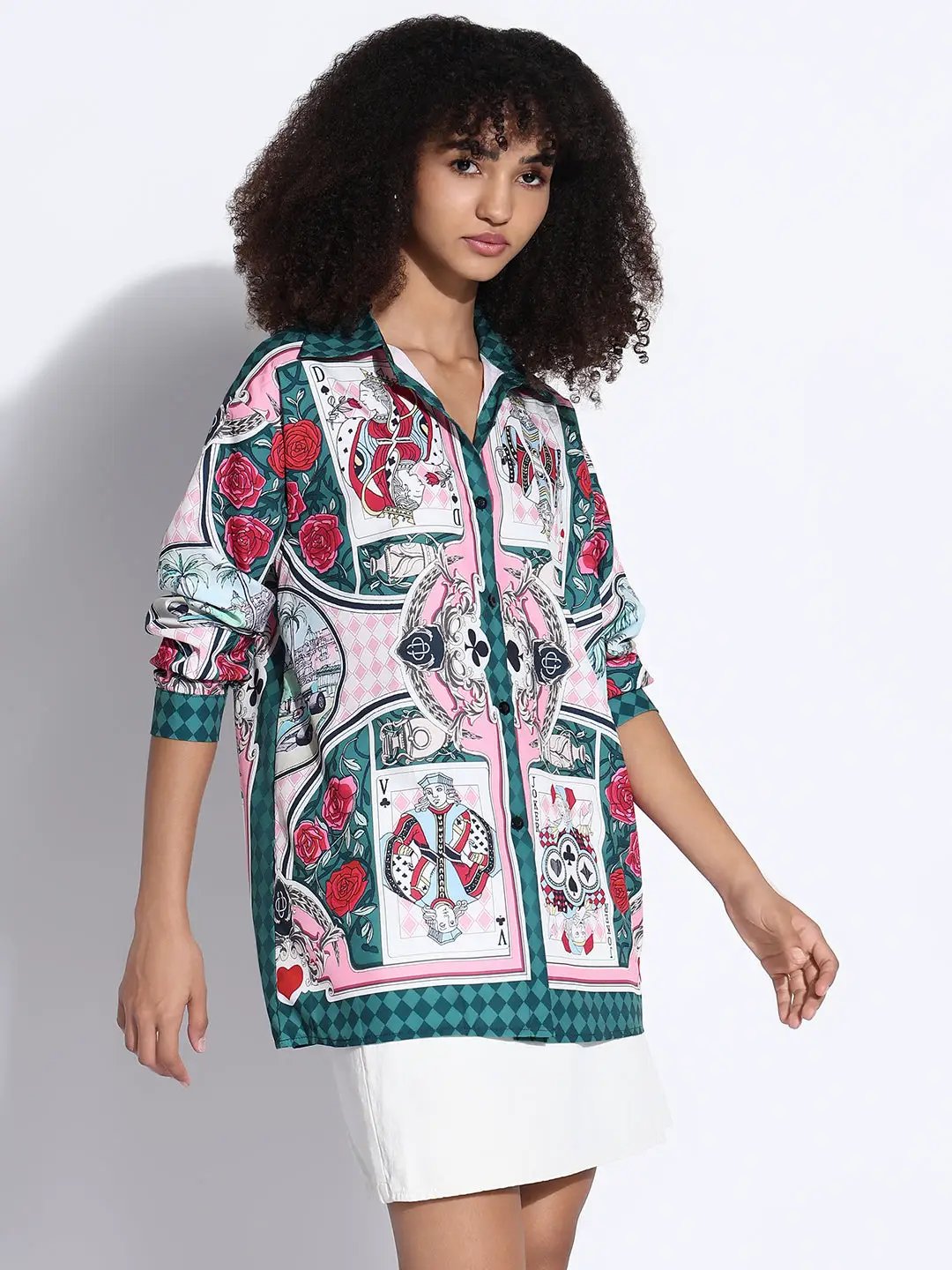 Women's Graphic Green Oversized Shirt