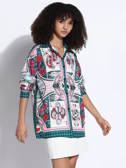 Women's Graphic Green Oversized Shirt