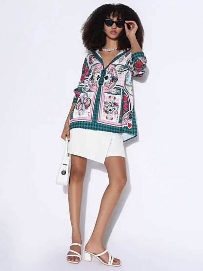 Women's Graphic Green Oversized Shirt