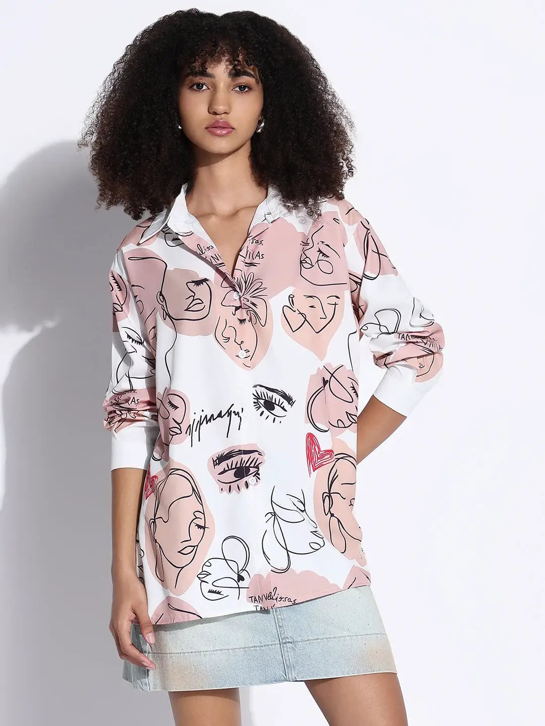 Women's Graphic White Oversized Shirt
