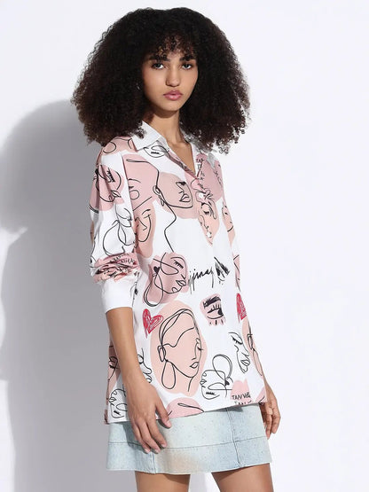 Women's Graphic White Oversized Shirt