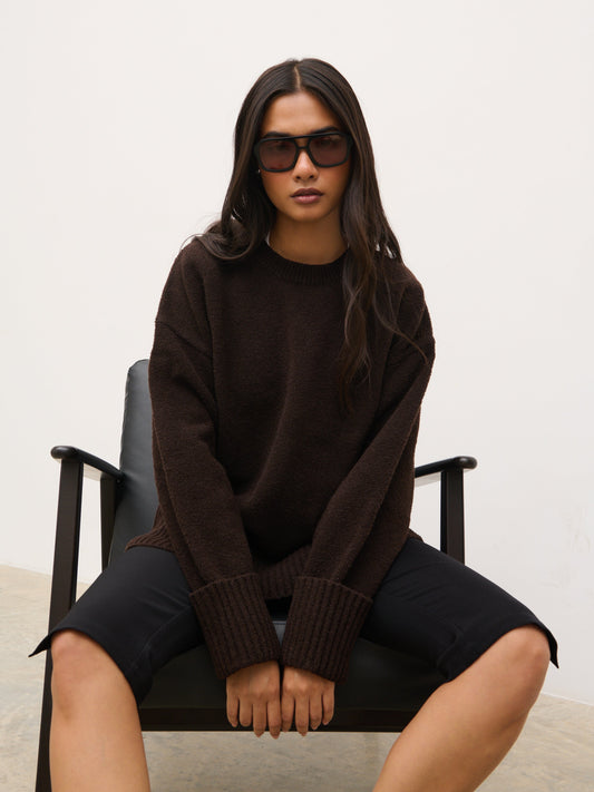 Camille Oversized Borg Jumper - Brown