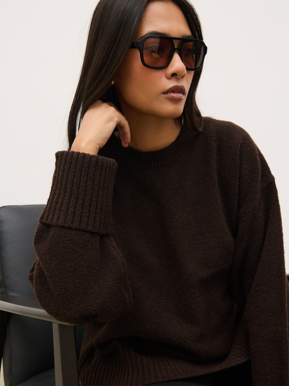 Camille Oversized Borg Jumper - Brown