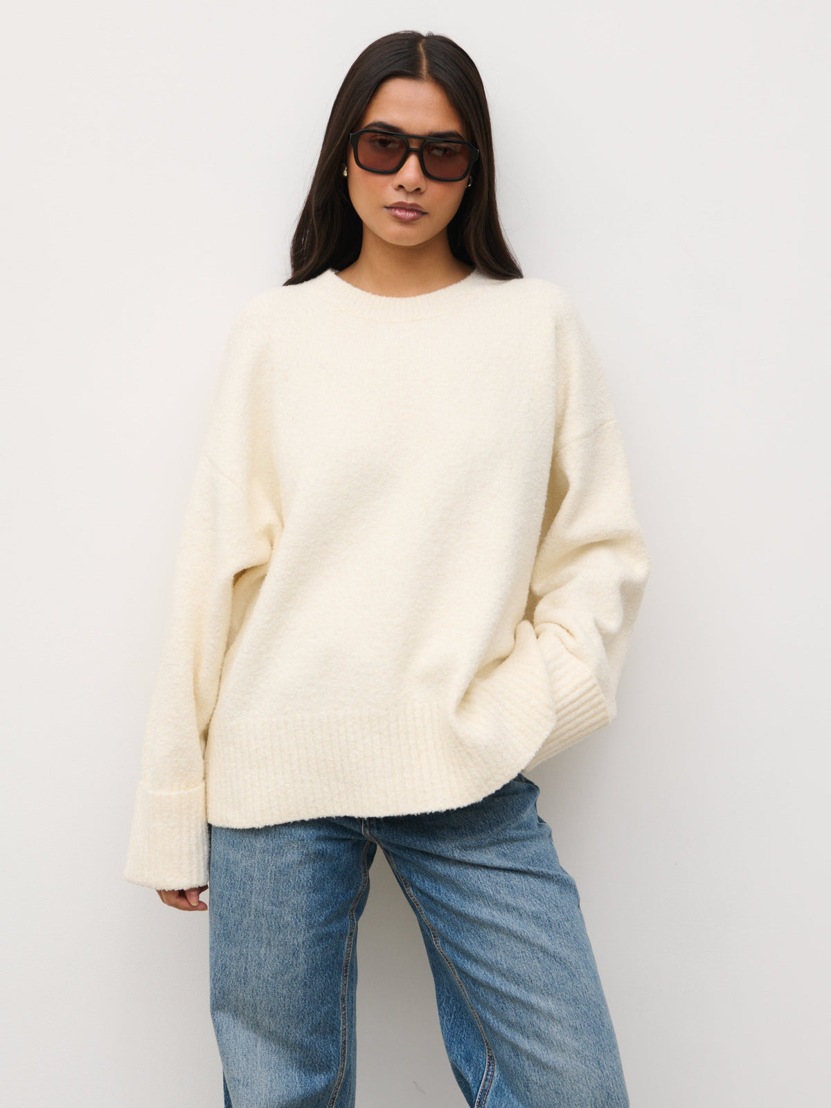 Camille Oversized Borg Jumper - Cream