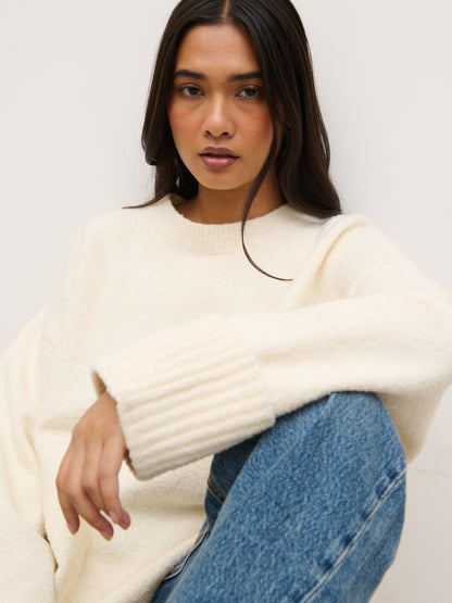 Camille Oversized Borg Jumper - Cream