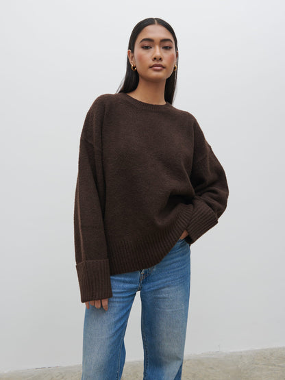 Camille Oversized Borg Jumper - Brown