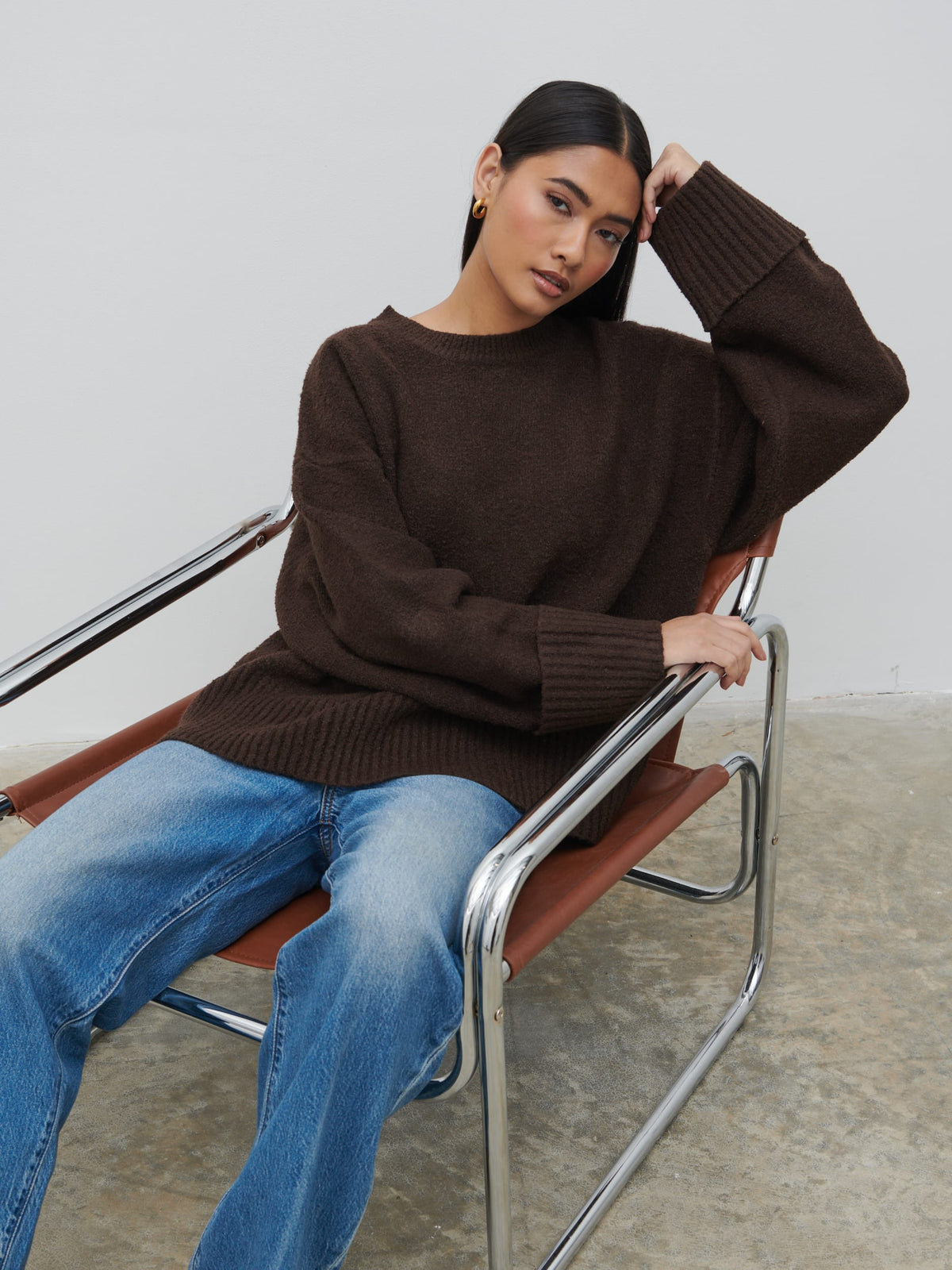 Camille Oversized Borg Jumper - Brown