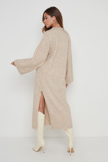 Cas Collared Knit Dress - Beige